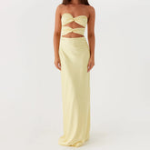 Women's effortless strapless column maxi dress with low back.